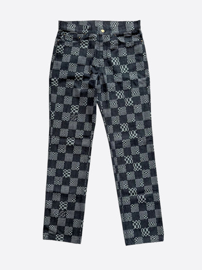 Louis Vuitton Navy Distorted Damier Print Jeans