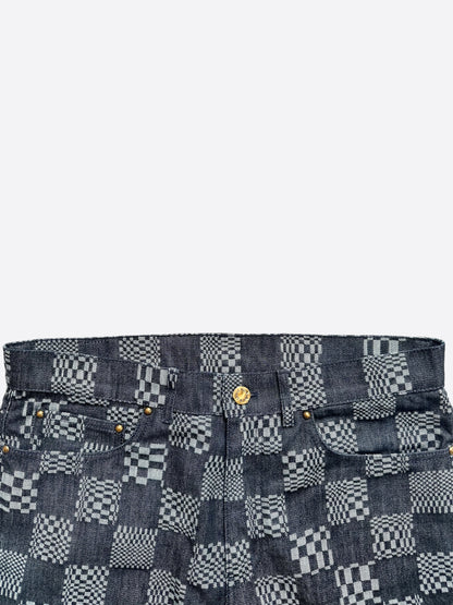 Louis Vuitton Navy Distorted Damier Print Jeans