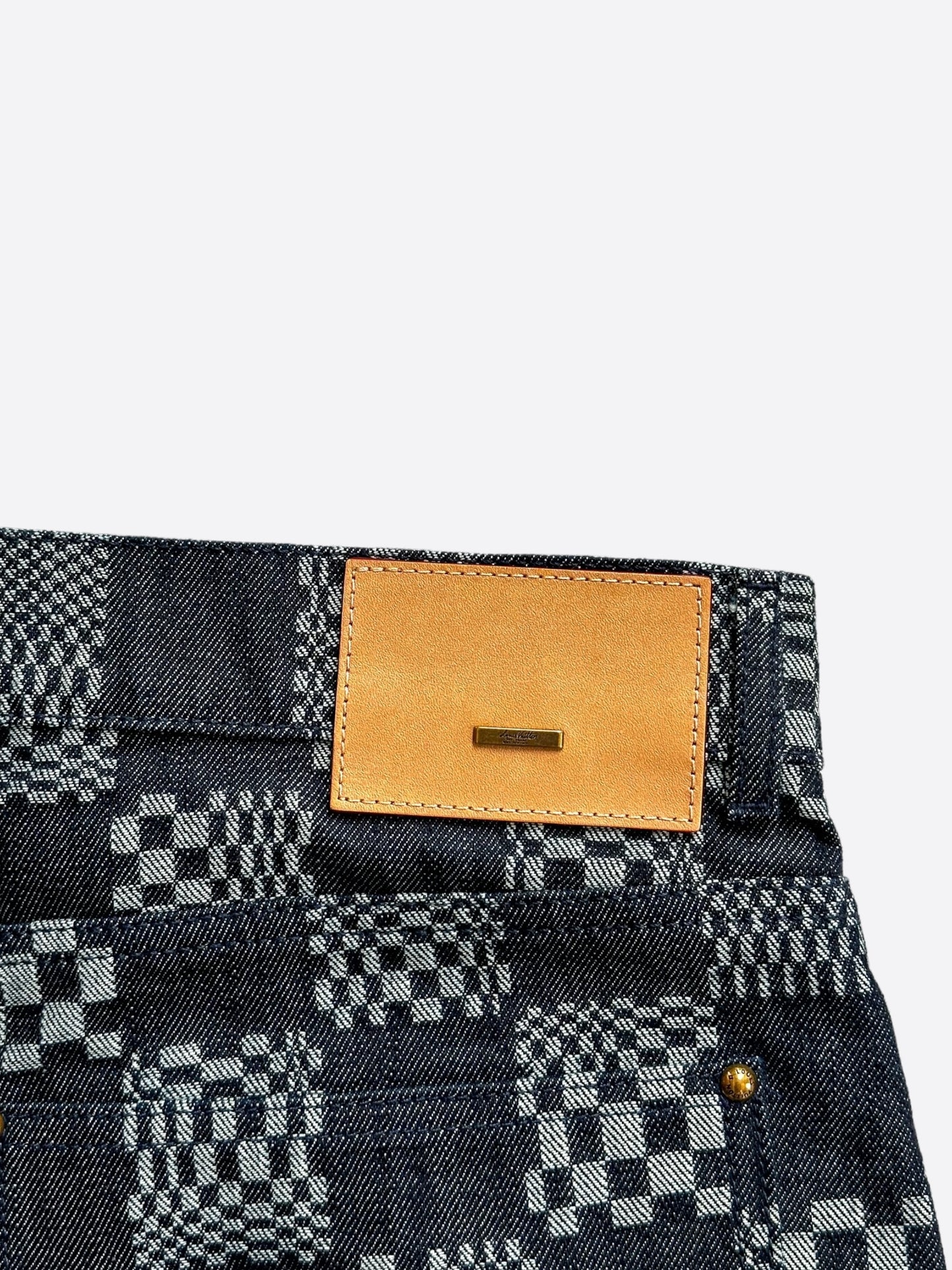 Louis Vuitton Navy Distorted Damier Print Jeans