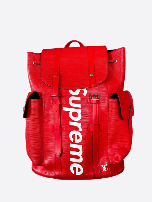 Louis Vuitton Supreme Red & White EPI Christopher Backpack