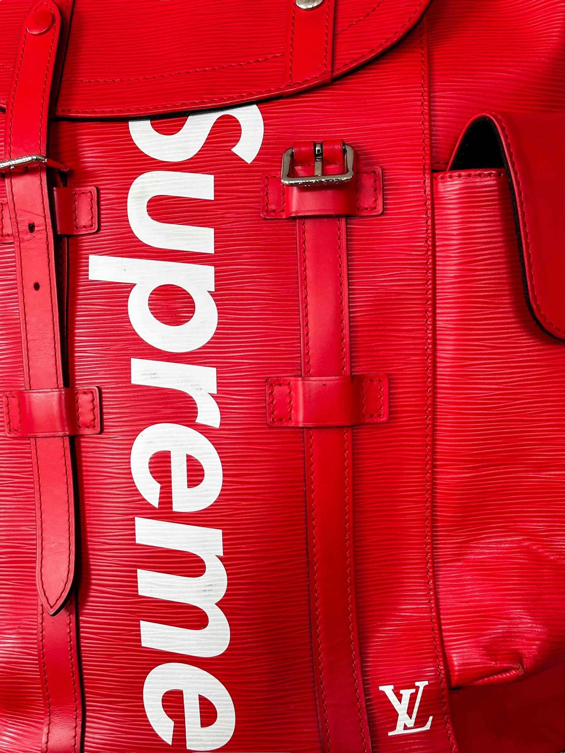buy louis vuitton supreme backpack Louis Vuitton Supreme Red & White EPI Christopher Backpack – Savonches