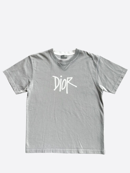 Dior Stussy Grey White Logo T-Shirt – Savonches