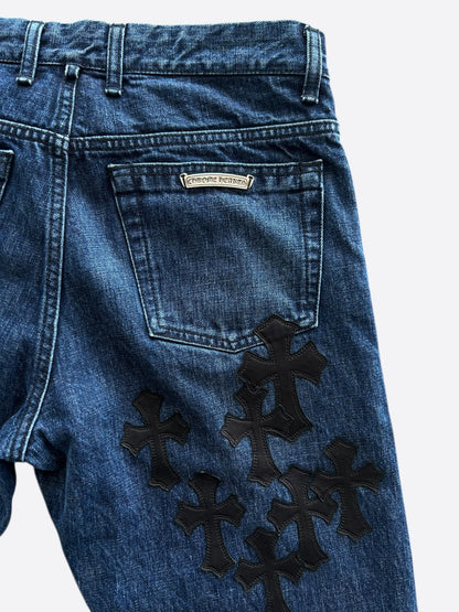 Chrome Hearts Blue & Black Cross Patch Fleur Jeans