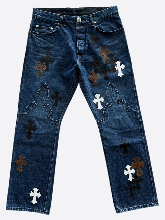 Chrome Hearts Blue Multicolor Cross Patch Jeans