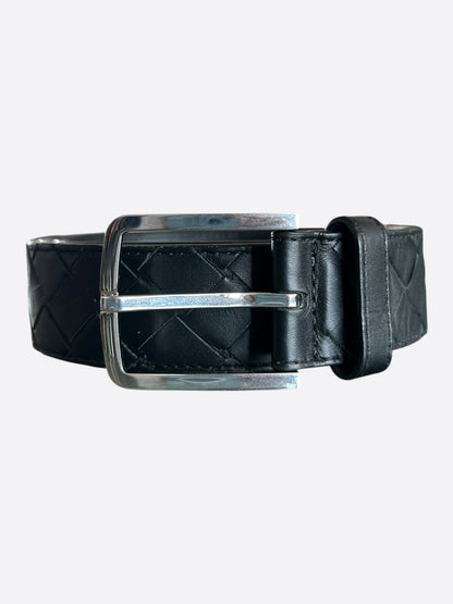 Bottega Veneta Black Leather Intrecciato Belt