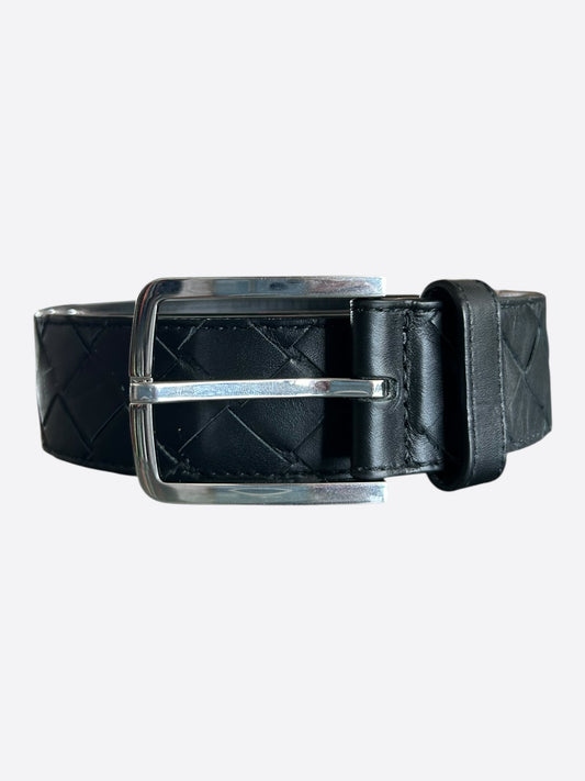 Bottega Veneta Black Leather Intrecciato Belt