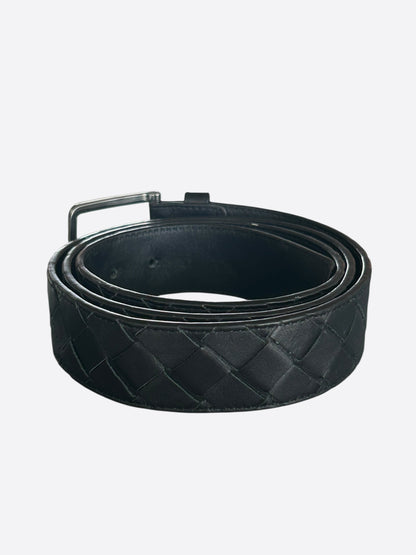 Bottega Veneta Black Leather Intrecciato Belt