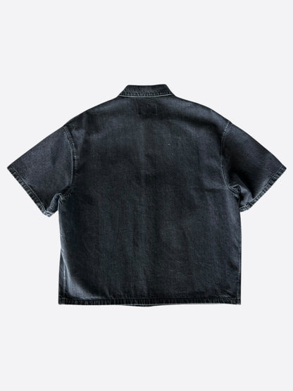 Prada Washed Black Logo Denim Button Up Shirt