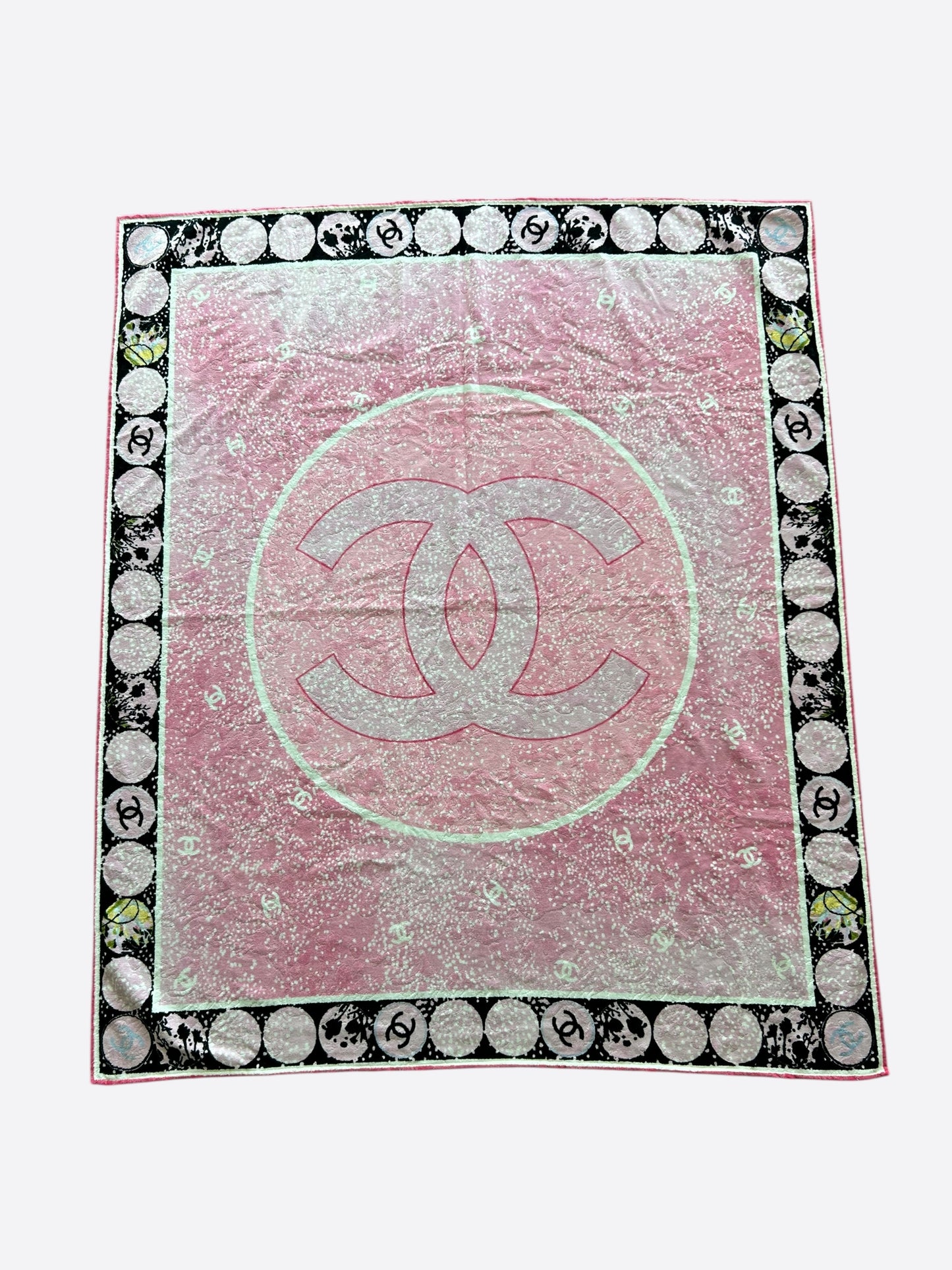 Chanel Pink & White CC Logo Large Beach Towel