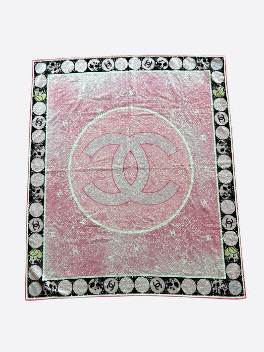 Chanel Pink & White CC Logo Large Beach Towel