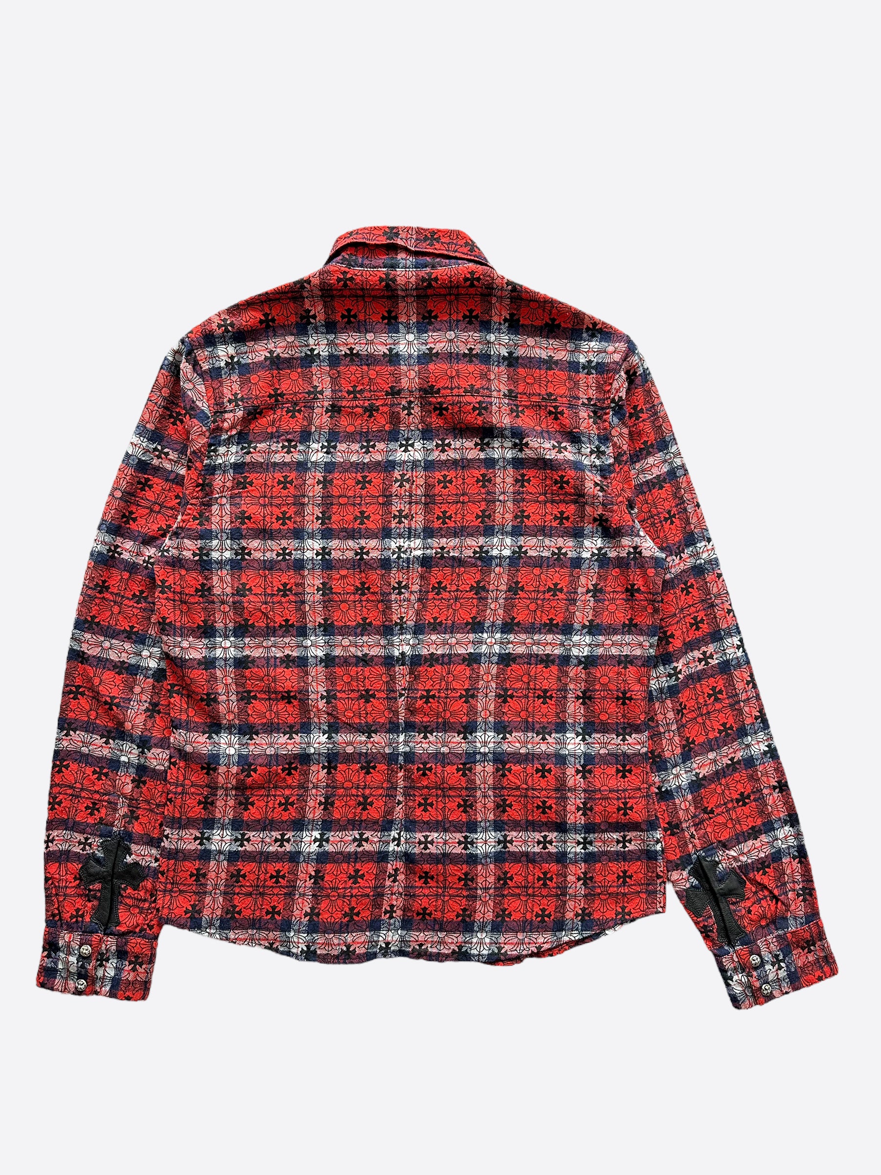 Chrome Hearts Blue Cross Patch Jacquard Button Up Shirt