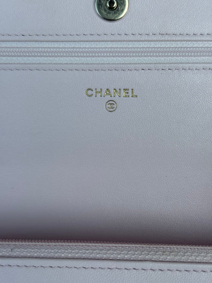 Chanel Pink Quilted CC Pearl Wallet On Chain Bag