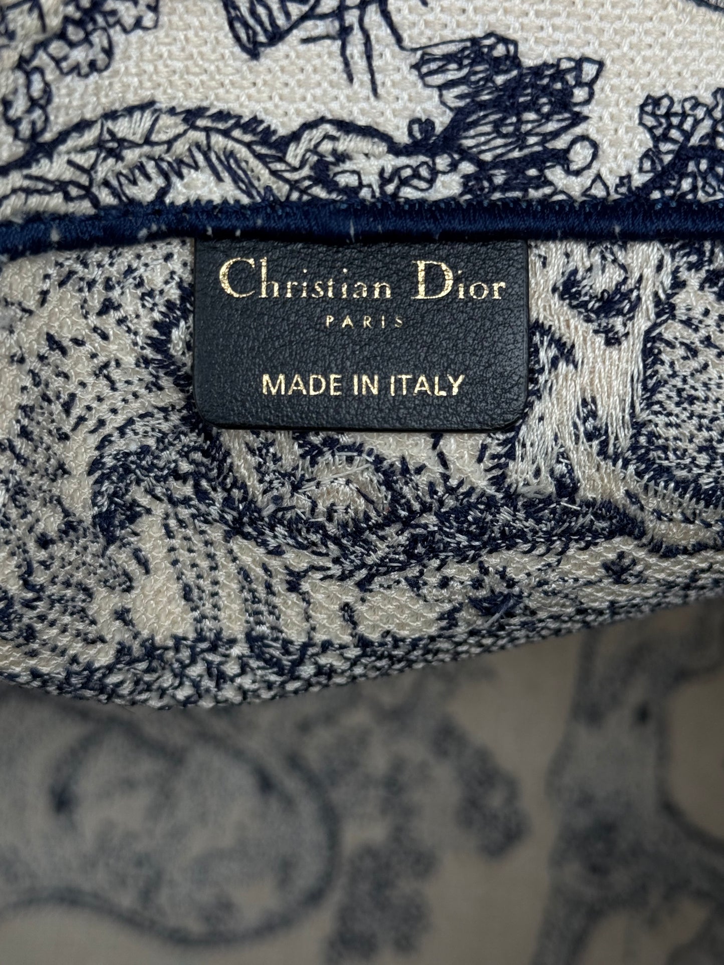 Dior White & Navy Toile de Jouy Large Book Tote