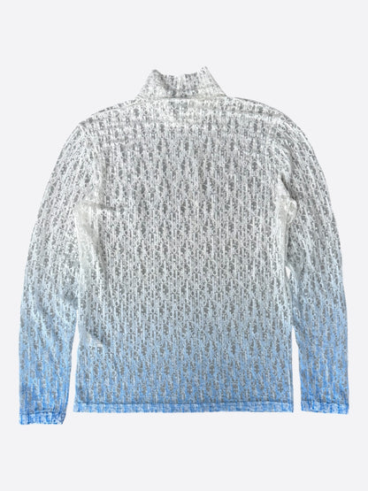 Dior White & Blue Oblique Gradient Mesh Longsleeve T-Shirt
