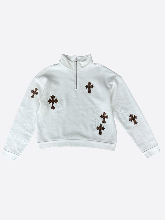 Chrome Hearts Leopard Cross Patch Quarter Zip Sweater