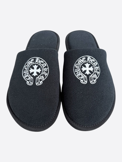 Chrome Hearts Black & White Horseshoe Logo Slippers