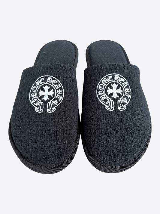 Chrome Hearts Black & White Horseshoe Logo Slippers