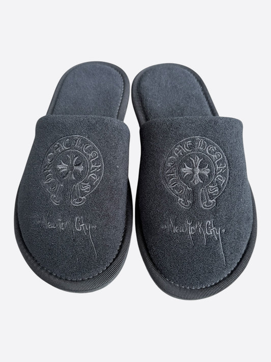 Chrome Hearts New York Exclusive Black Horseshoe Logo Slippers