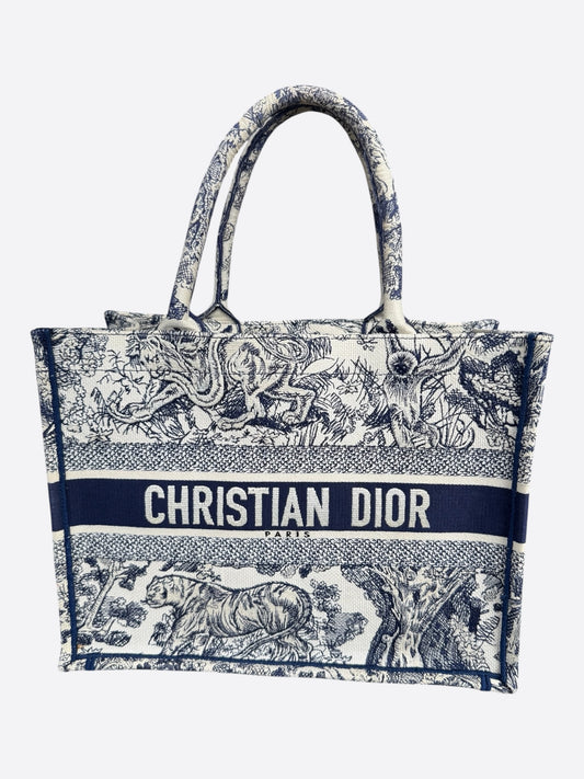 Dior White & Navy Toile de Jouy Large Book Tote