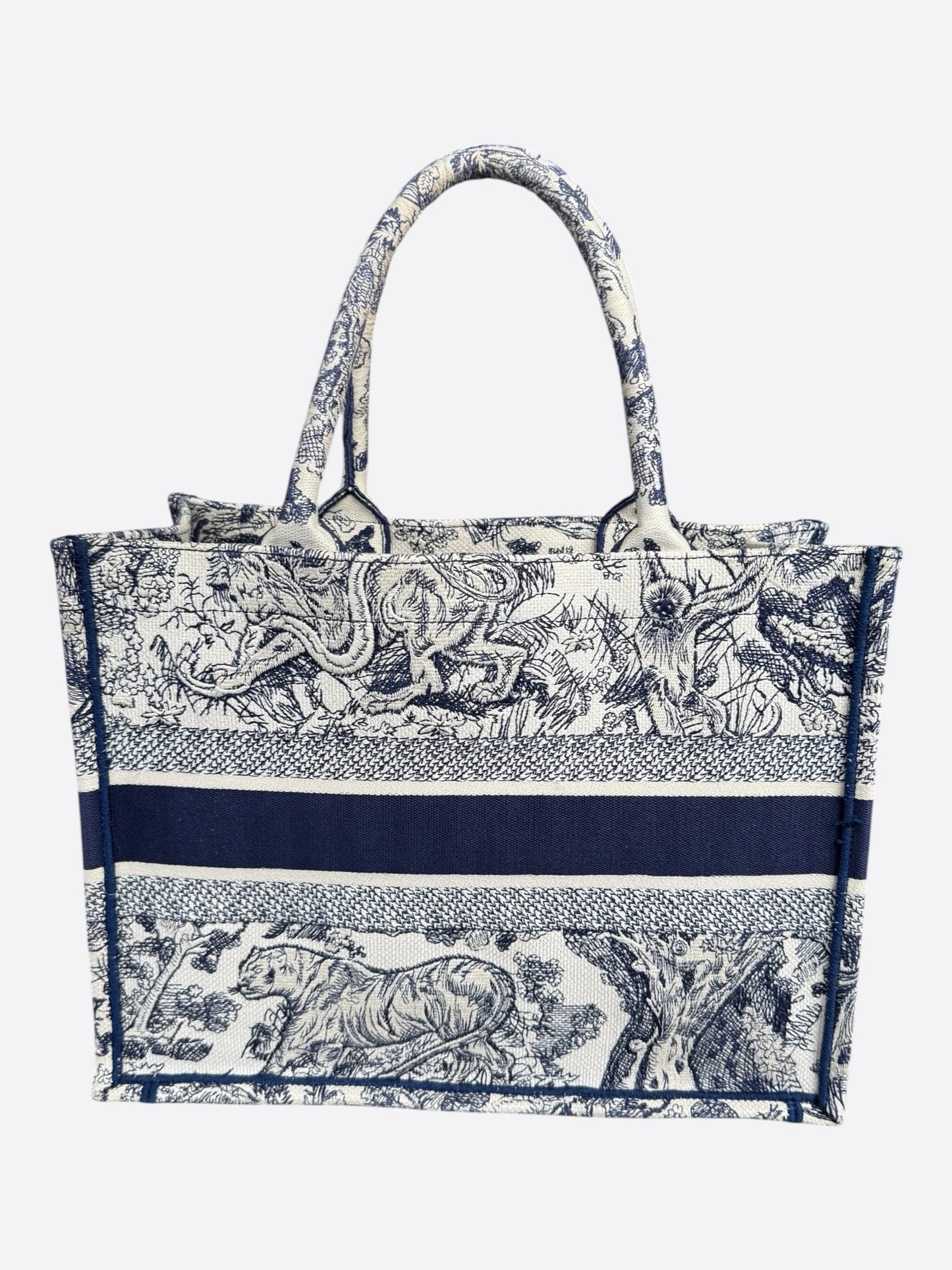 Dior White & Navy Toile de Jouy Large Book Tote