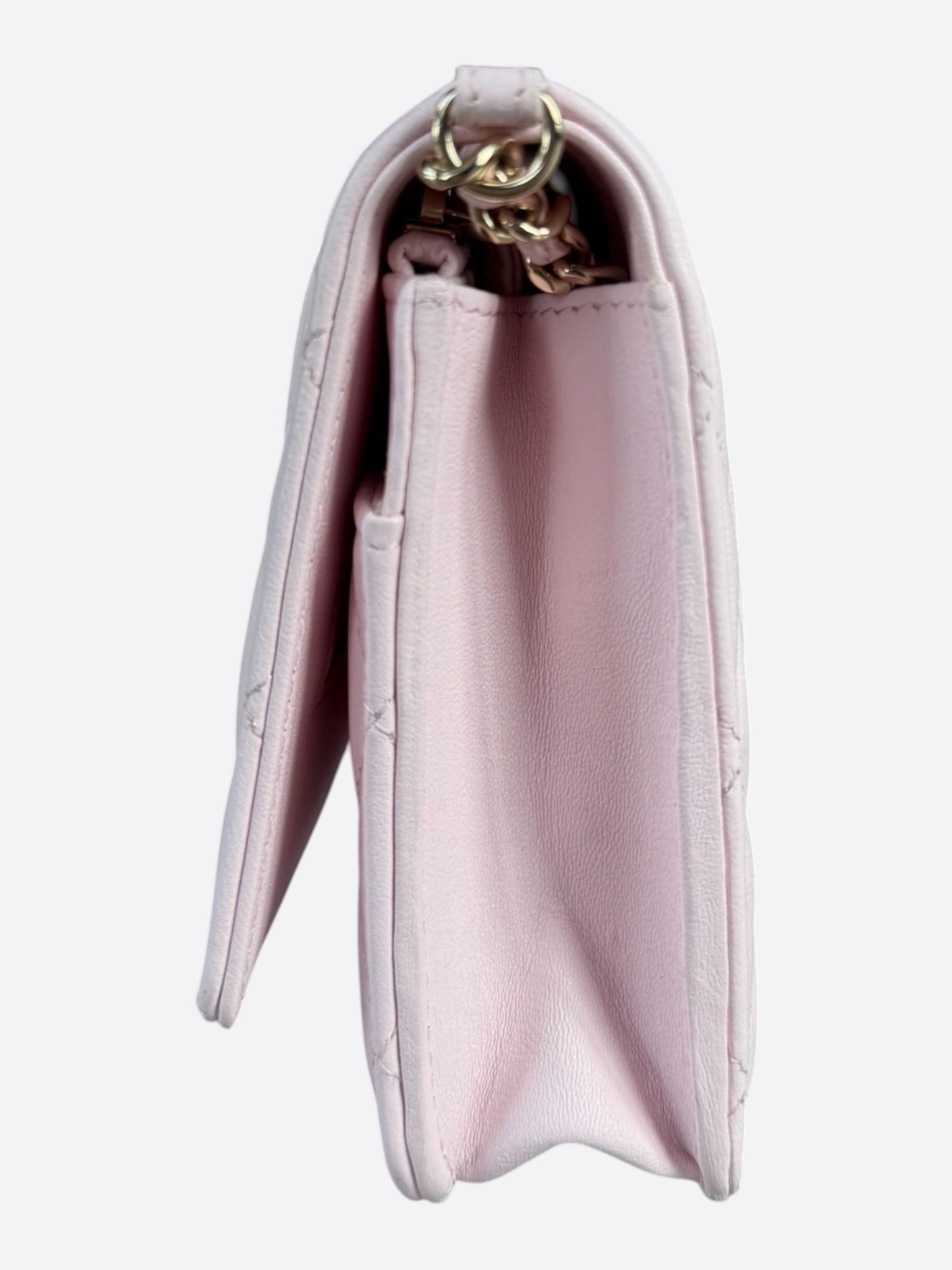 Chanel Pink Quilted CC Pearl Wallet On Chain Bag