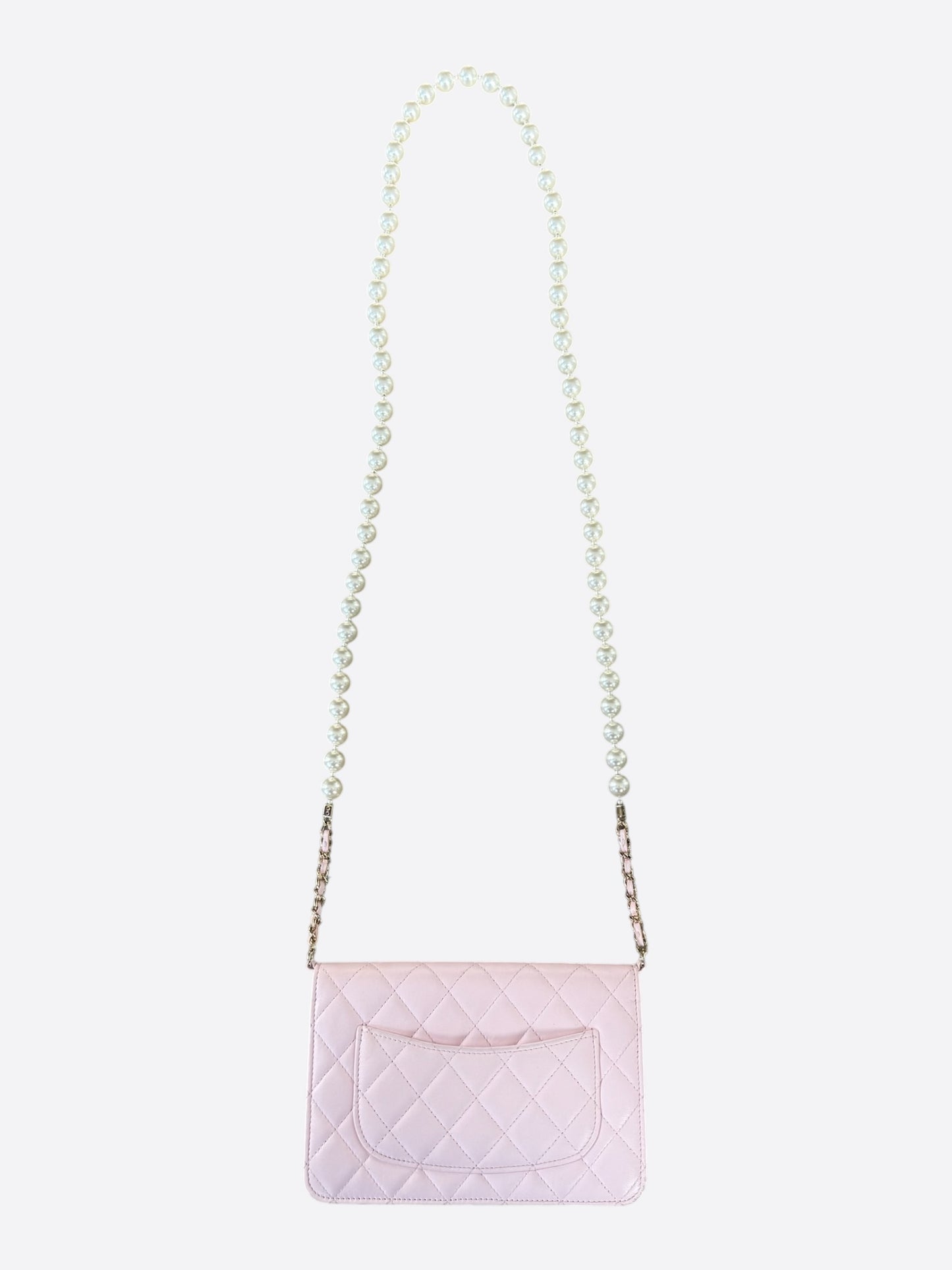 Chanel Pink Quilted CC Pearl Wallet On Chain Bag