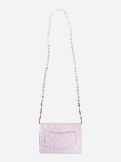Chanel Pink Quilted CC Pearl Wallet On Chain Bag