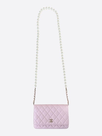 Chanel Pink Quilted CC Pearl Wallet On Chain Bag