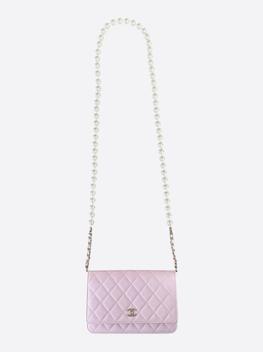 Chanel Pink Quilted CC Pearl Wallet On Chain Bag