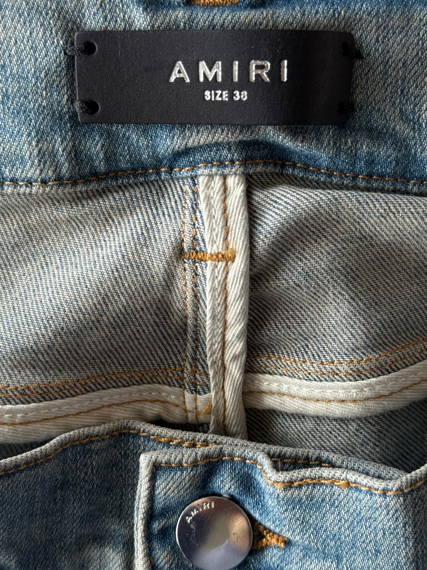 Amiri Clay Indigo & Black Bandana Flame Patch Jeans