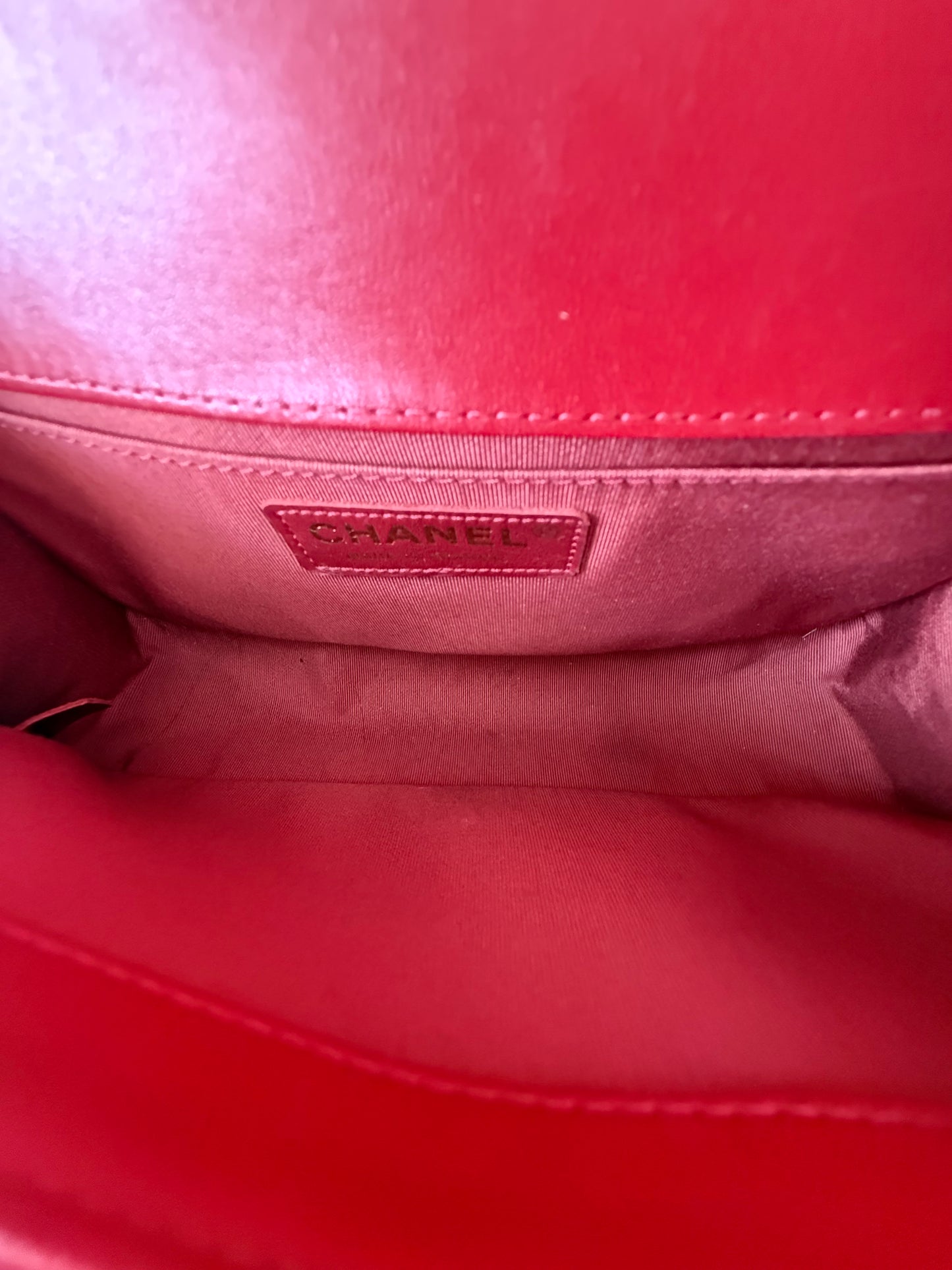 Chanel Red Quilted Lambskin Medium Boy Bag