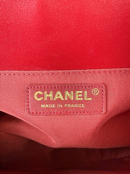 Chanel Red Quilted Lambskin Medium Boy Bag