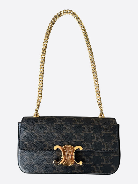 Celine Brown & Black Triomphe Monogram Shoulder Bag