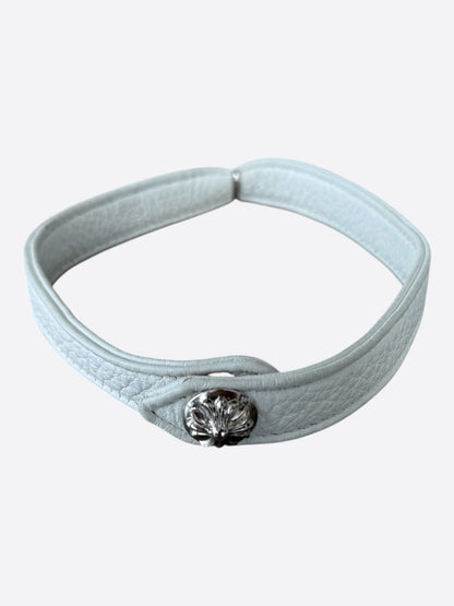 Chrome Hearts White & Rhodium Leather Cross Charm Choker Necklace