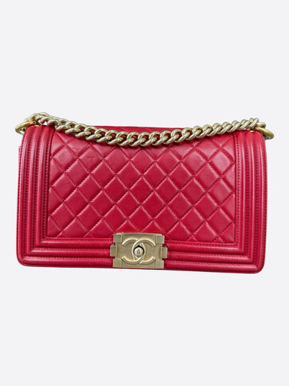 Chanel Red Quilted Lambskin Medium Boy Bag