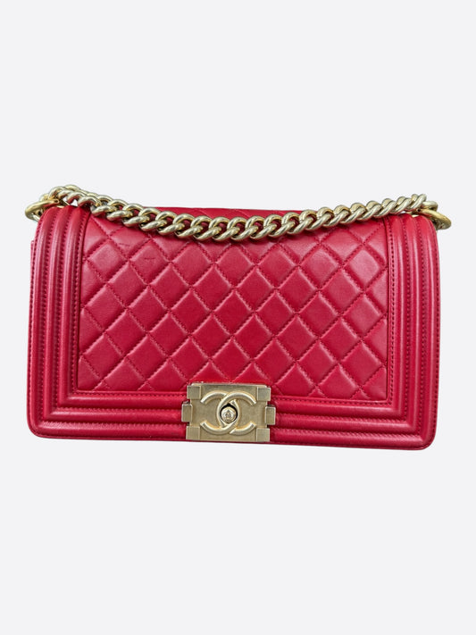 Chanel Red Quilted Lambskin Medium Boy Bag
