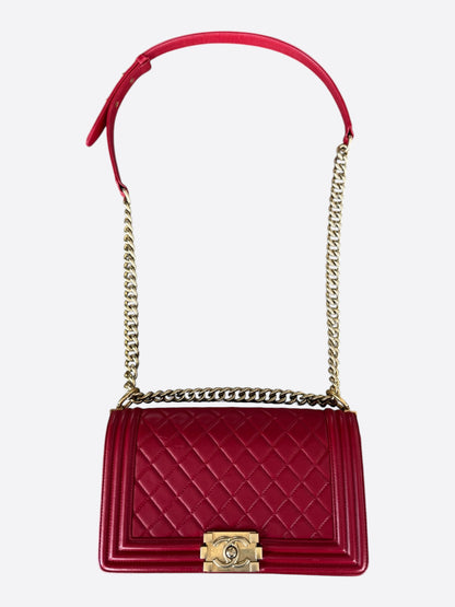 Chanel Red Quilted Lambskin Medium Boy Bag