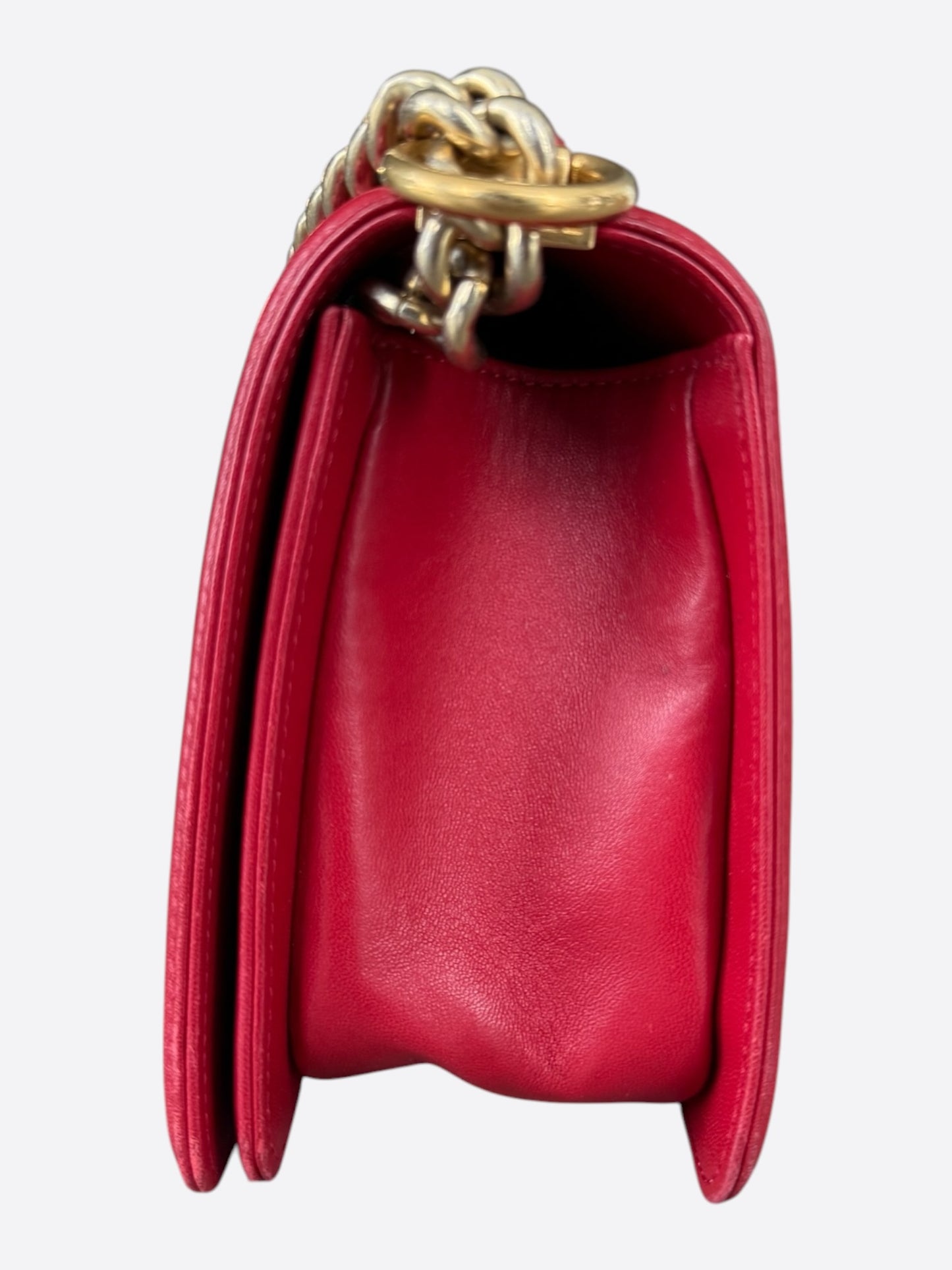 Chanel Red Quilted Lambskin Medium Boy Bag