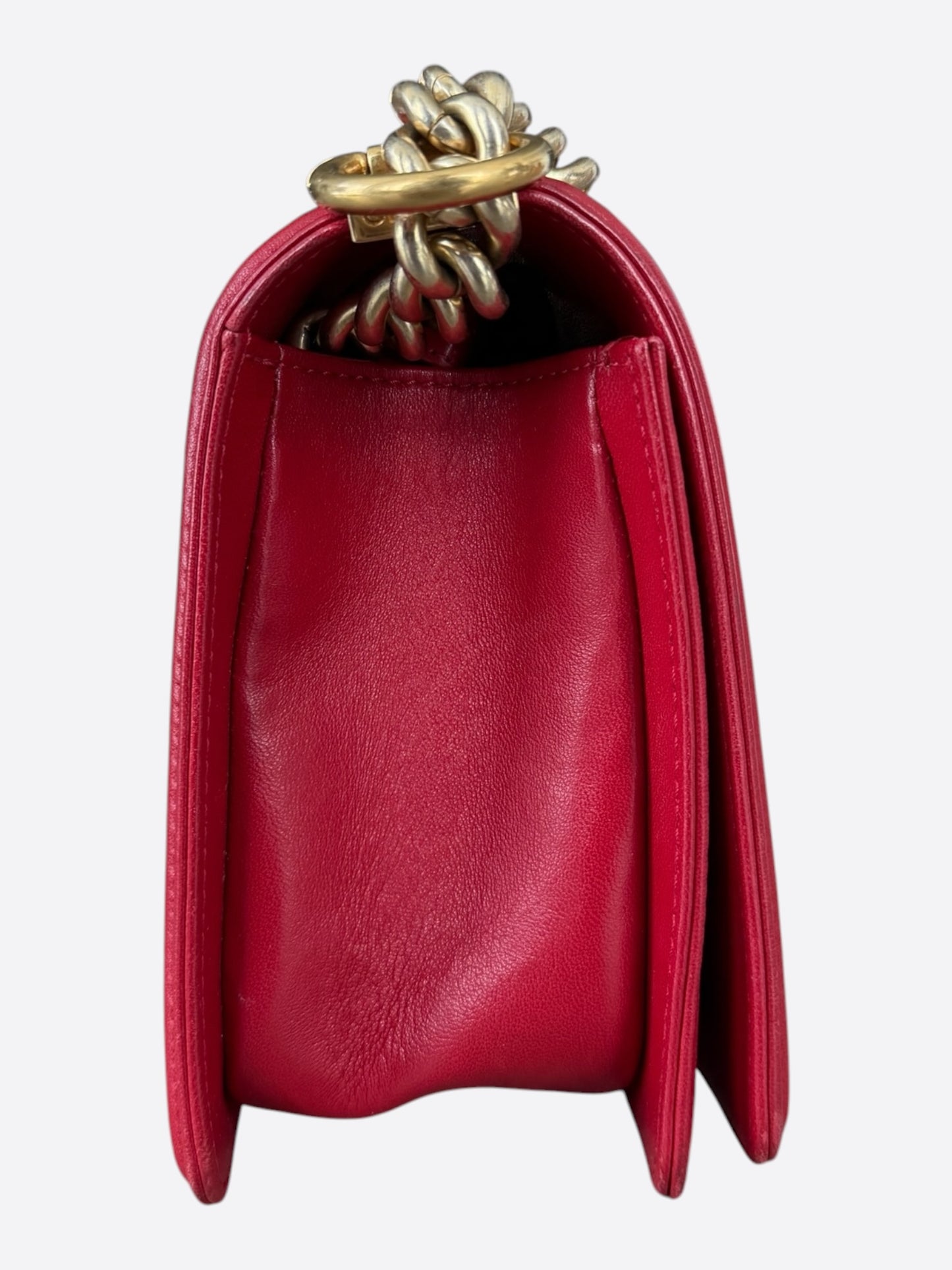 Chanel Red Quilted Lambskin Medium Boy Bag