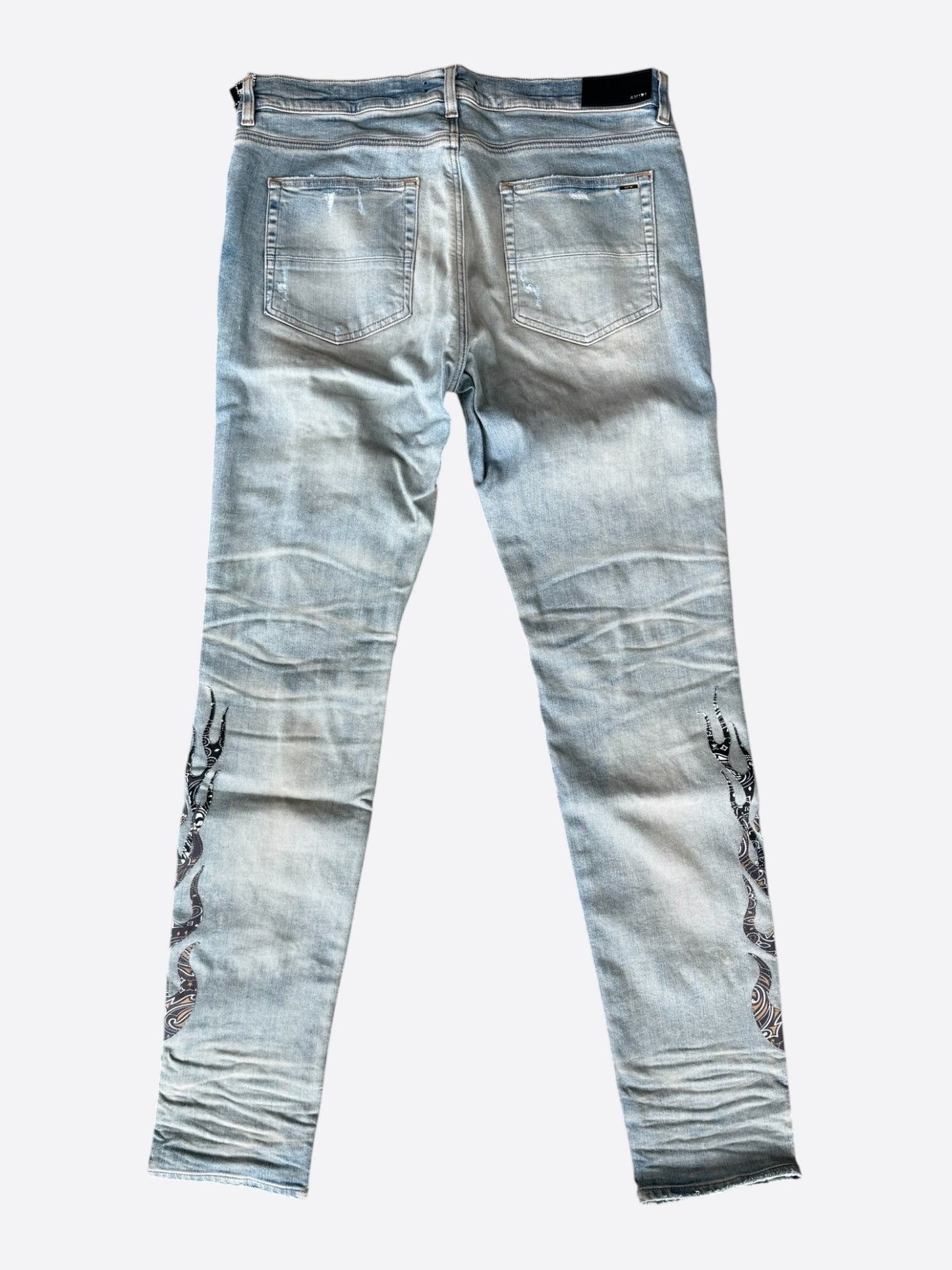 Amiri Clay Indigo & Black Bandana Flame Patch Jeans