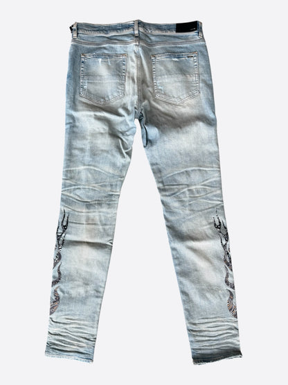 Amiri Clay Indigo & Black Bandana Flame Patch Jeans