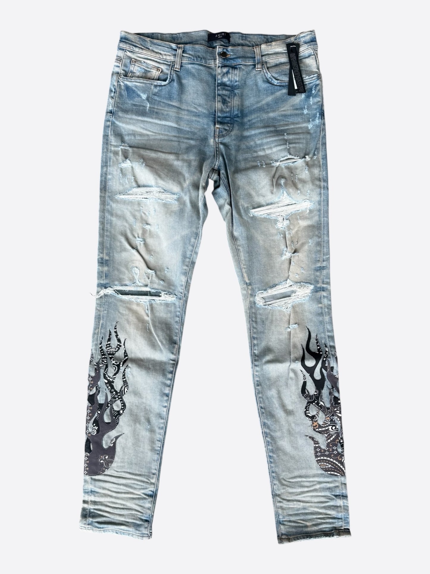Amiri Clay Indigo & Black Bandana Flame Patch Jeans