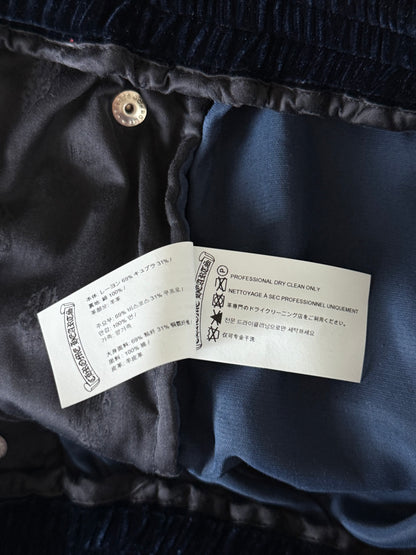 Chrome Hearts Navy & White Embroidered Logo Velour Track Pants