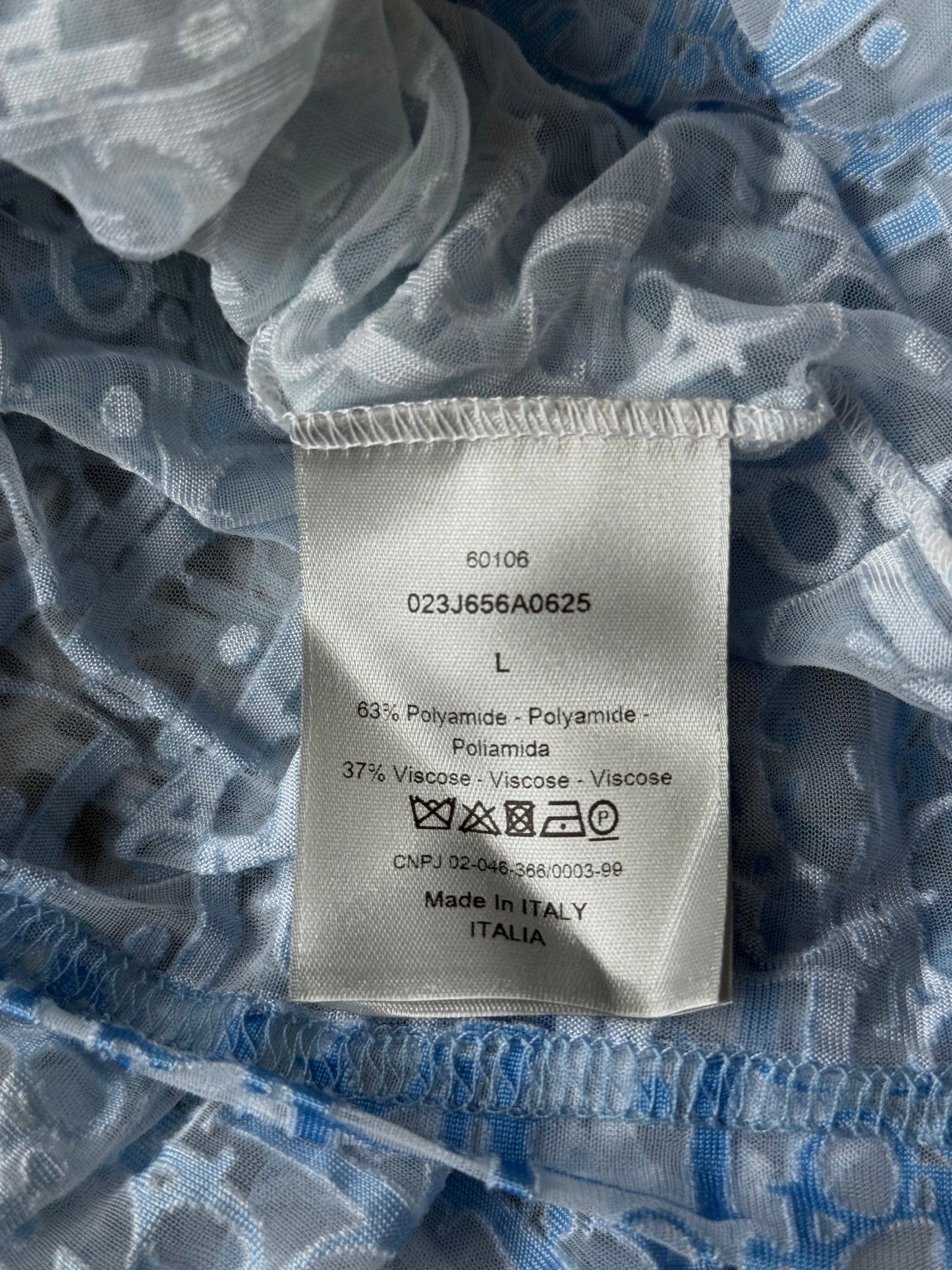 Dior White & Blue Oblique Gradient Mesh Longsleeve T-Shirt