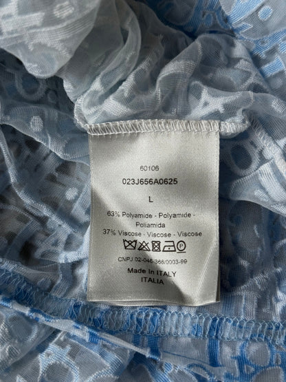 Dior White & Blue Oblique Gradient Mesh Longsleeve T-Shirt