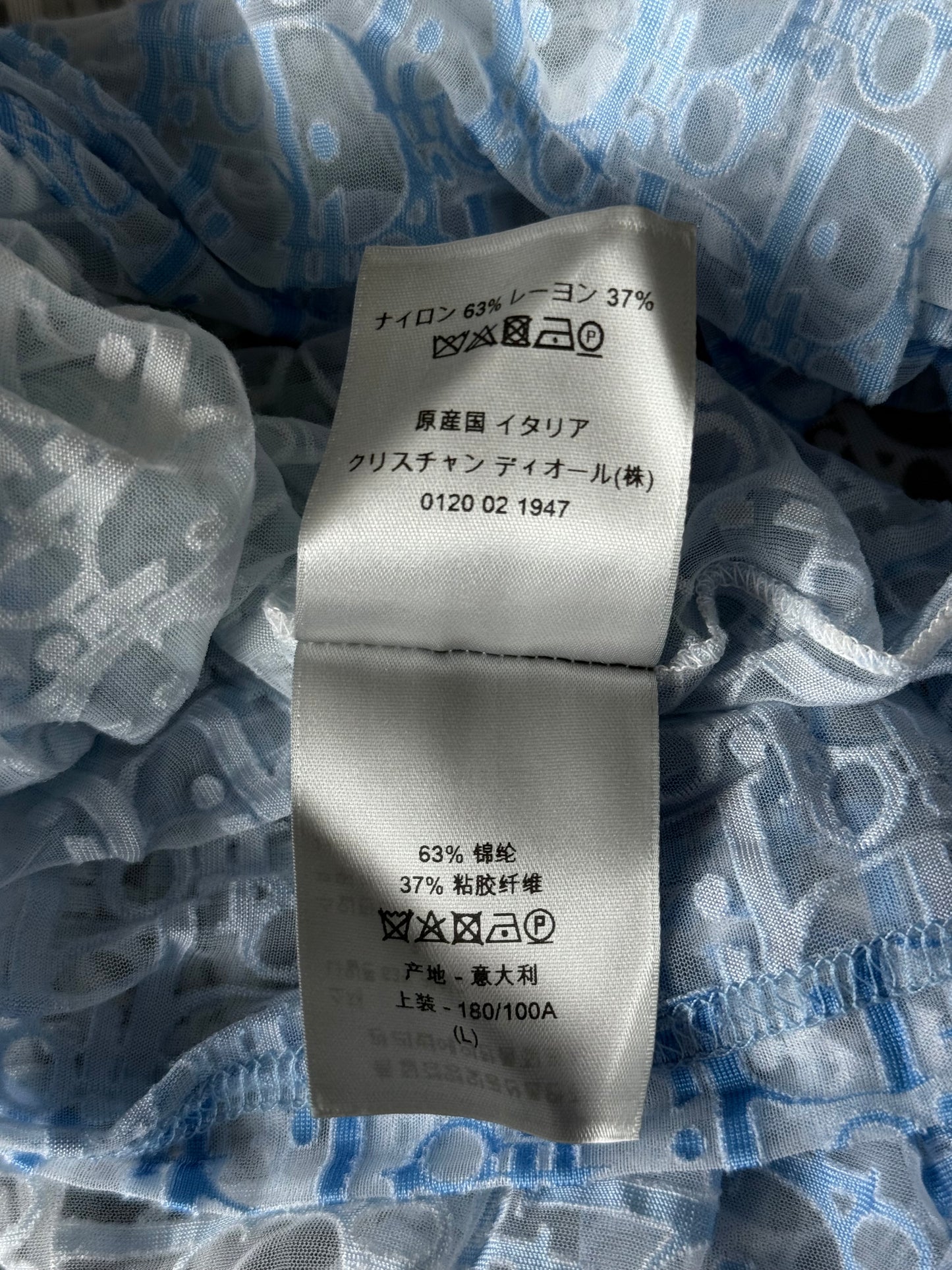 Dior White & Blue Oblique Gradient Mesh Longsleeve T-Shirt