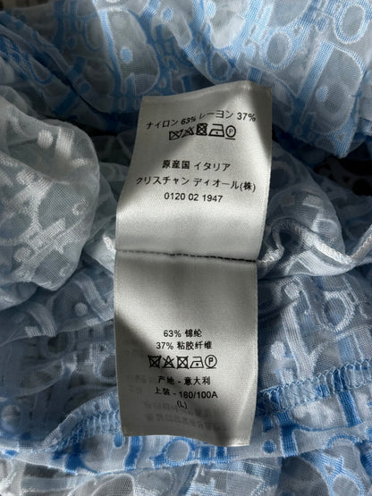 Dior White & Blue Oblique Gradient Mesh Longsleeve T-Shirt