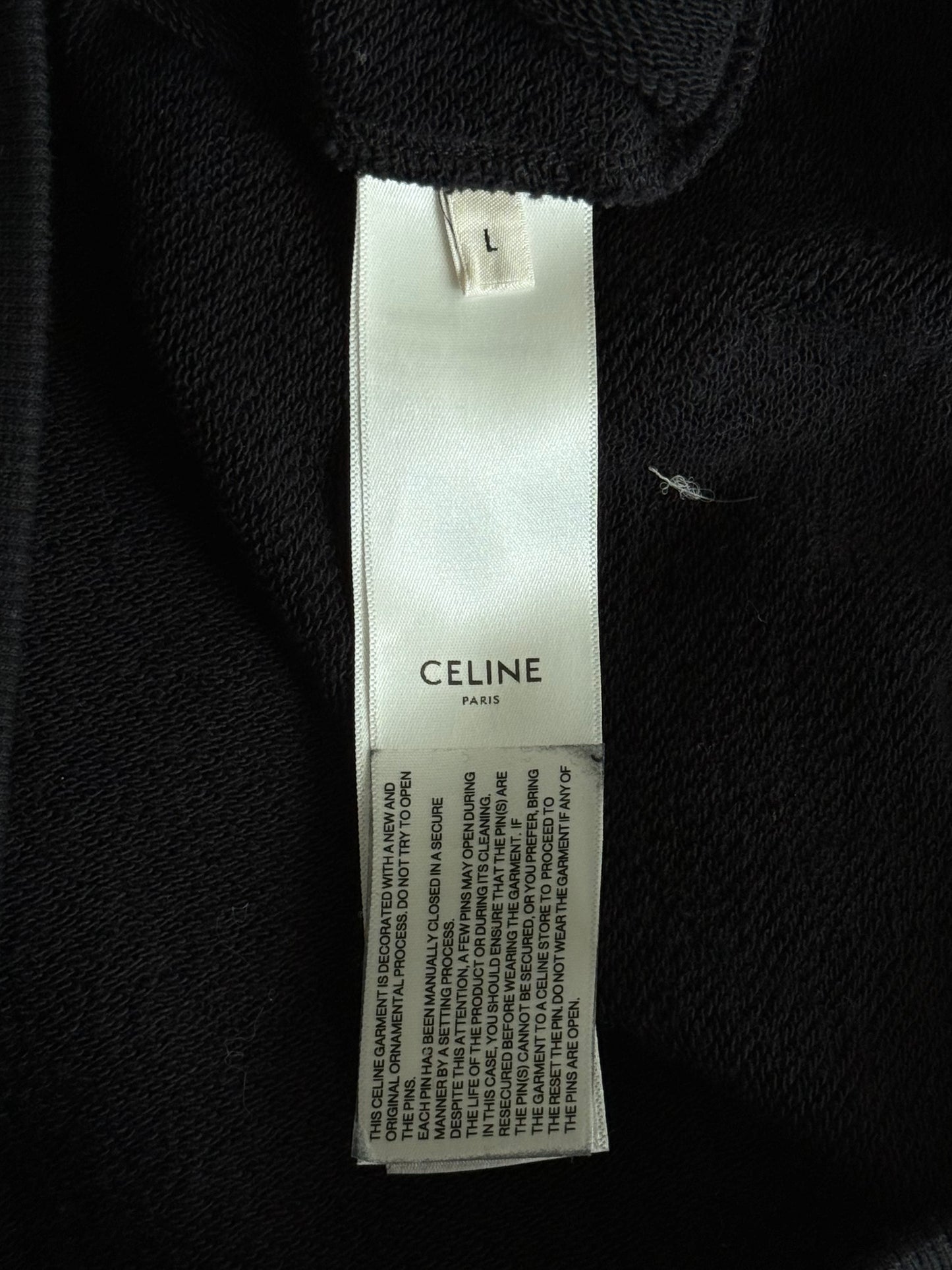Celine Black & Silver Safety Pin Logo Hoodie