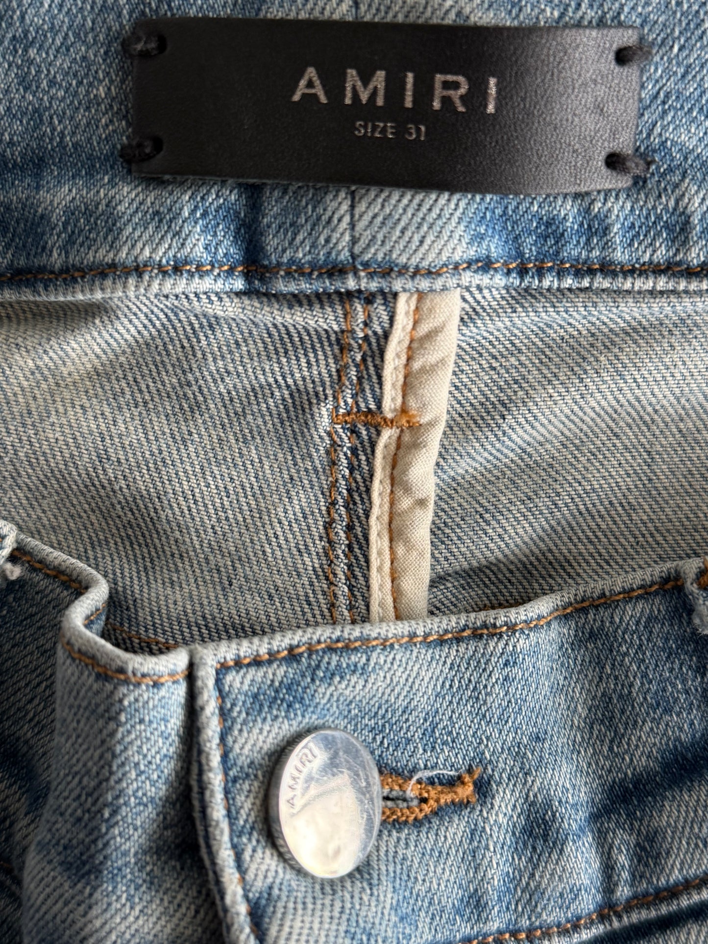 Amiri Light Indigo & Black Bandana Patch MX1 Jeans