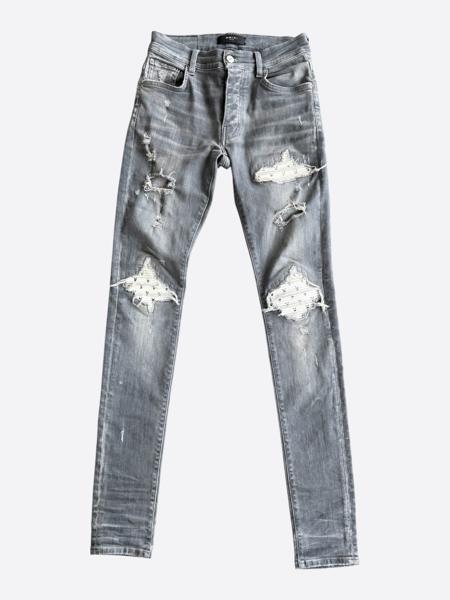 Amiri Playboy Light Grey & White Patch MX1 Jeans